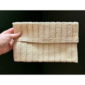 Woven Straw Clutch Bag‎ Neutral Beige Envelope Foldover Evening Bag
